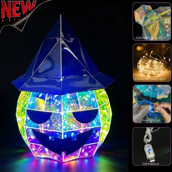 Tryvkinvive Colored Jack O Lantern Lamp with Witch Hat,Color Changing Light Up Pumpkin Ornament LED Decor,Spooky Halloween Indoor Tabletop Display Light