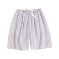 thumbnail image 4 of QUNYINEY Shorts for Women Plaid Casual Mid Rise Bermuda Shorts Wide Leg Elastic Waist Drawstring Loose Shorts, 4 of 5