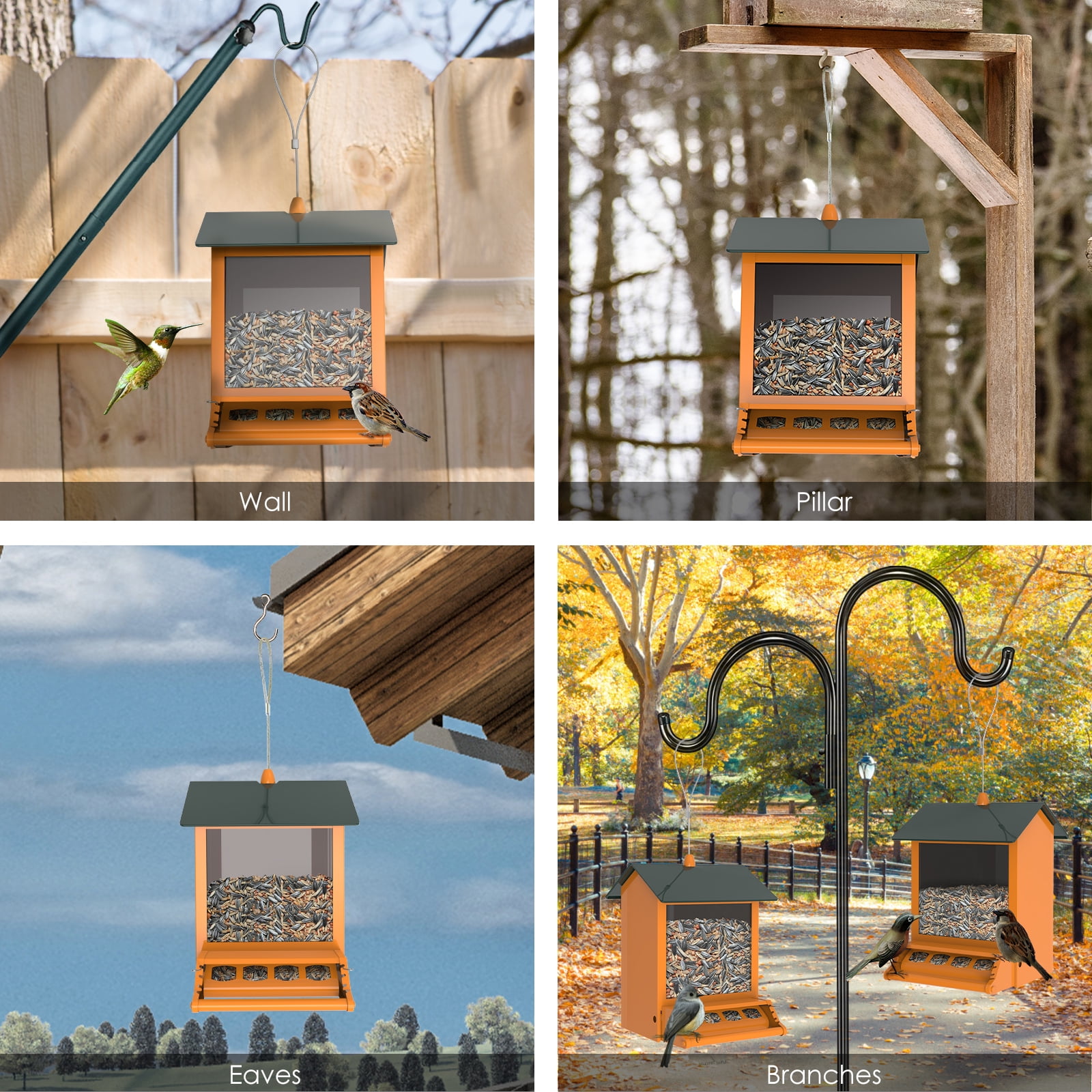 Digipettor 6 lbs Squirrel-Proof Outdoor Wild Bird Feeder with Weight-Activated Perches, 4 Feeding Ports for Garden Yard Outside Decoration