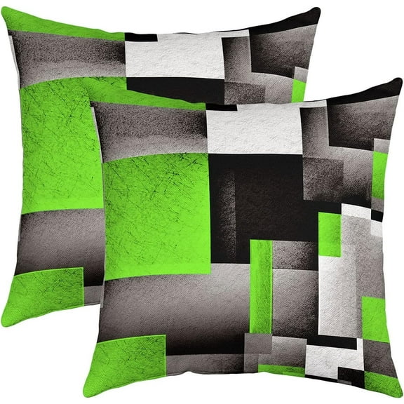 Ryan; Geometry Reversible Throw Pillow Covers 18 x 18-Inch Kids Geometric Green Grey Black Pillow Covers Home Decor for Modern Abstract Art Square Cushion Covers Set of 2 Buffalo Check