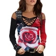 thumbnail image 1 of Haut en Polyester à Manches Longues Imprimé Floral Dos Nu Col en V Mignon Mode Multiple Couleurs pour Femmes (Rouge, S), 1 of 3