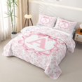thumbnail image 3 of Feelyou Rose A Initial Twin Quilt Set for Girls, Reteo Princess Bow Twin Coverlet Set, Pink White, 2-Piece, 3 of 7