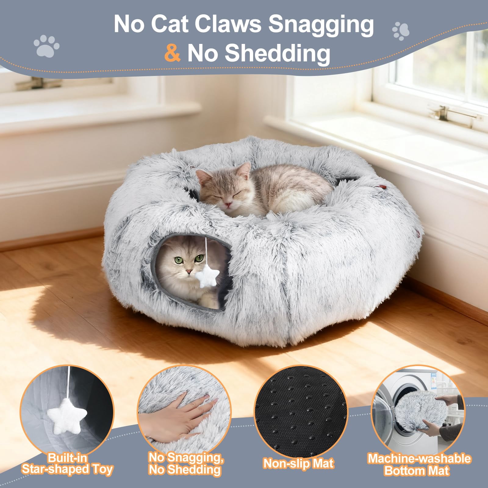 Cat Tunnel Bed For Indoor Cats  L Christmas Tree Skirts Washable Warm Soft Donut Multifunctional Interactive Playground Toys Felines Pet Decoration