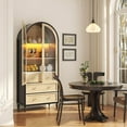 thumbnail image 6 of 73 Inch Tall Arched Cabinet with Led Lights, Glass Door Display Cabinet with 3 Drawers & Adjustable Shelf, Farmhouse Modern Arched Bookcase for Living Room, Dining Room, Kitchen, 6 of 9