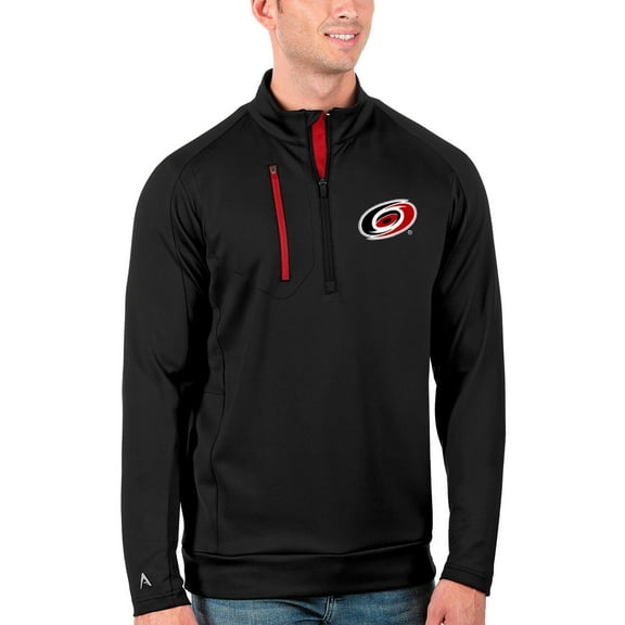 Men's Antigua Black/Red Carolina Hurricanes Generation Quarter-Zip Pullover Jacket