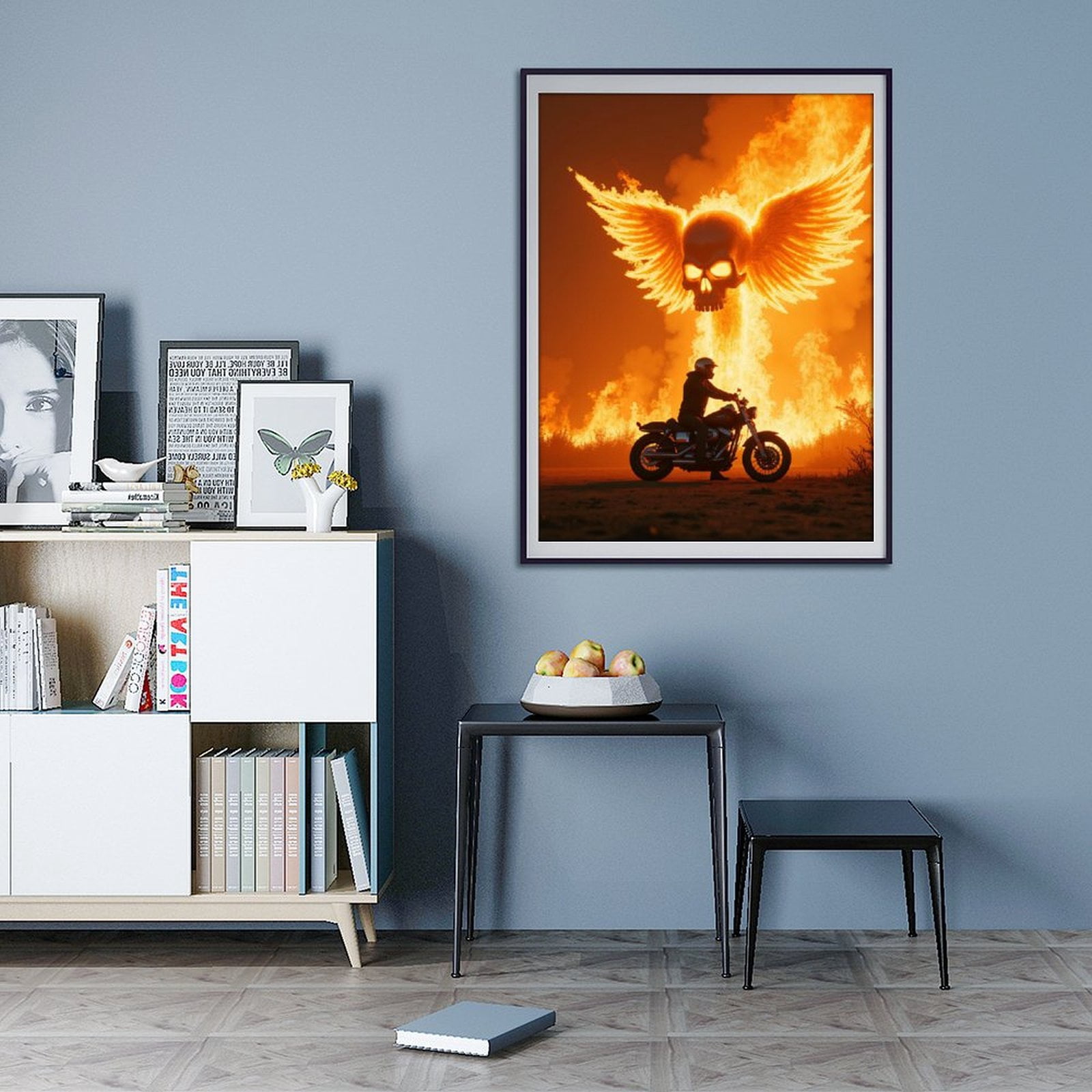 Diamond Art Kit for Adults, Flaming Motorcycle Skull Wings Diamond Painting for Adults Beginners, DIY Diamond Art Painting Kits, 5D Diamond Painting Crafts for Home Decor 12x16 Frameless