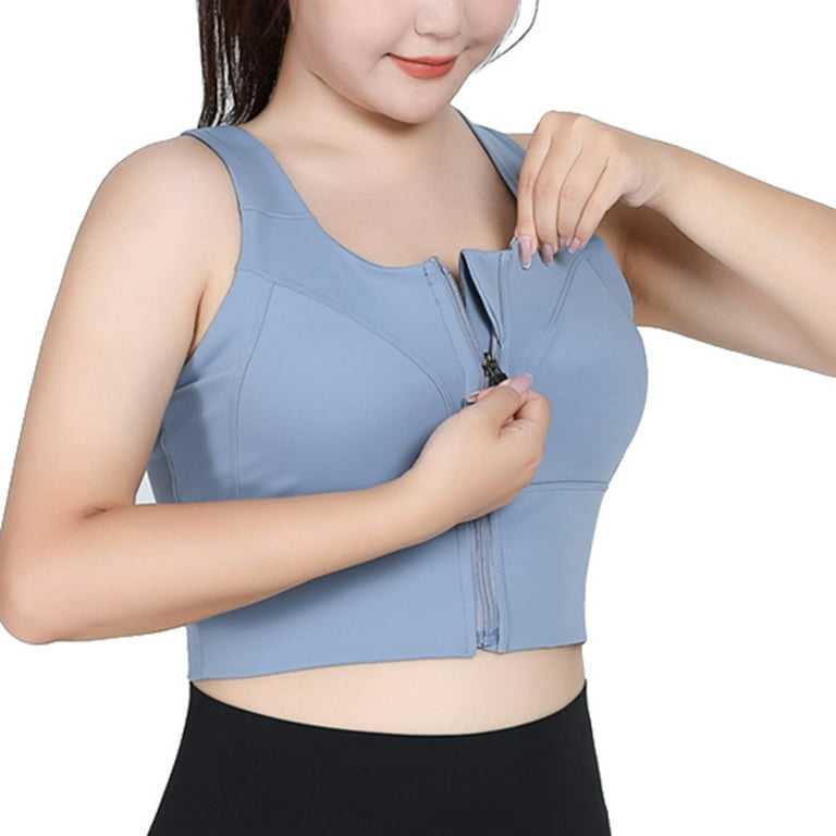 Women Sports Bras Crop Top Yoga Vest Front Zipper Plus Size