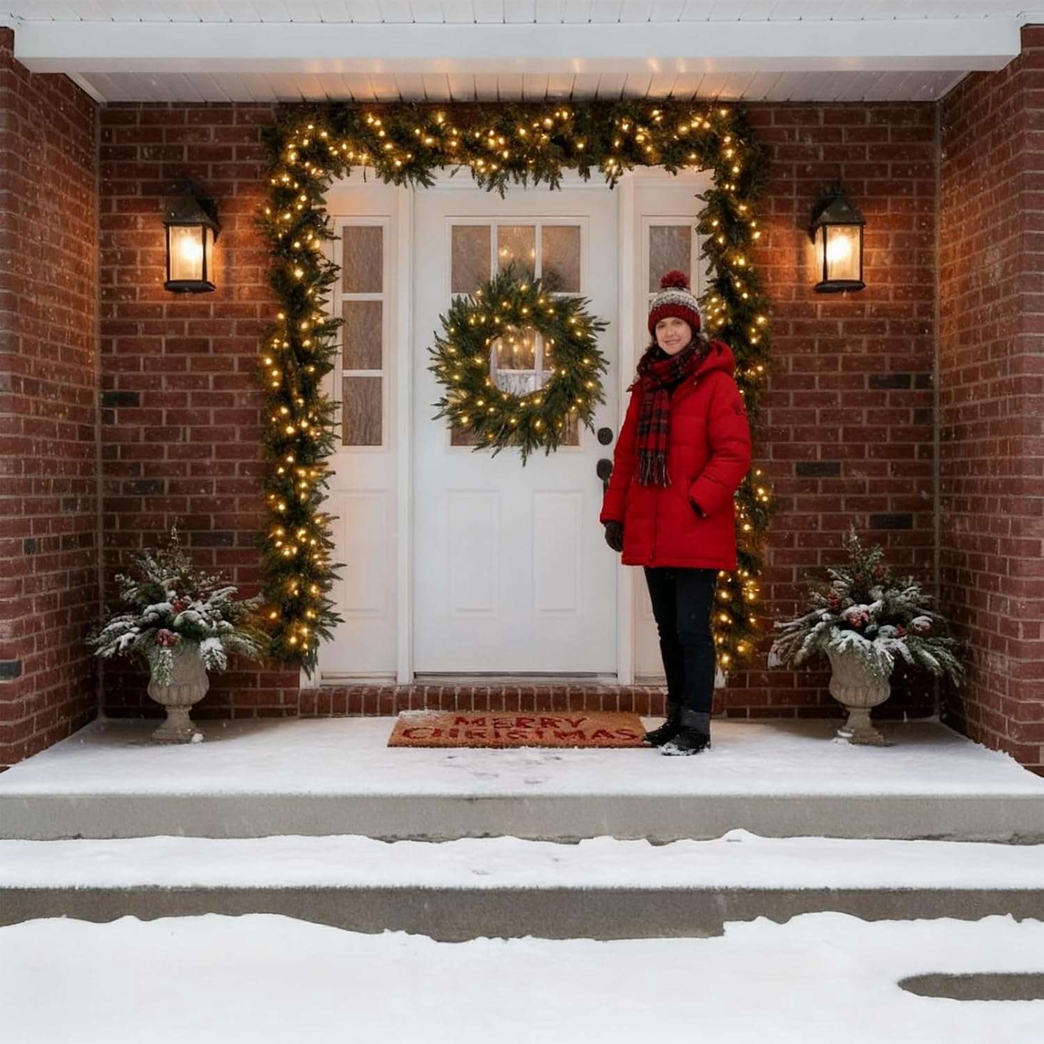 22” Norfolk Christmas Wreath, with Led Lights Artificial Real Touch Pine Greenery Branches,  for Front Door Winter Outdoor Indoor Wall Decorations