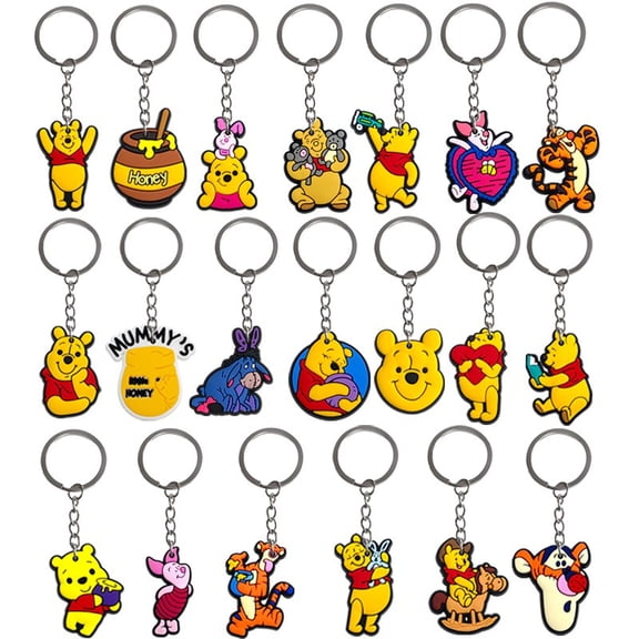 20-Piece Cartoon Anime Yellow Bear Keychain Set Perfect for attaching to backpacks, school bags, and more Ideal as classroom rewards, birthday party favors, or gift bag fillers