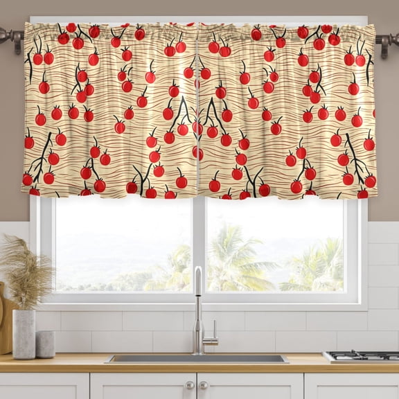 Ryvnso Cherry Wave Pattern Curtains Sets Short Curtain Rod Pocket Half Window Cafe Farmhouse Tier 2 Panels 57"W x 24"L