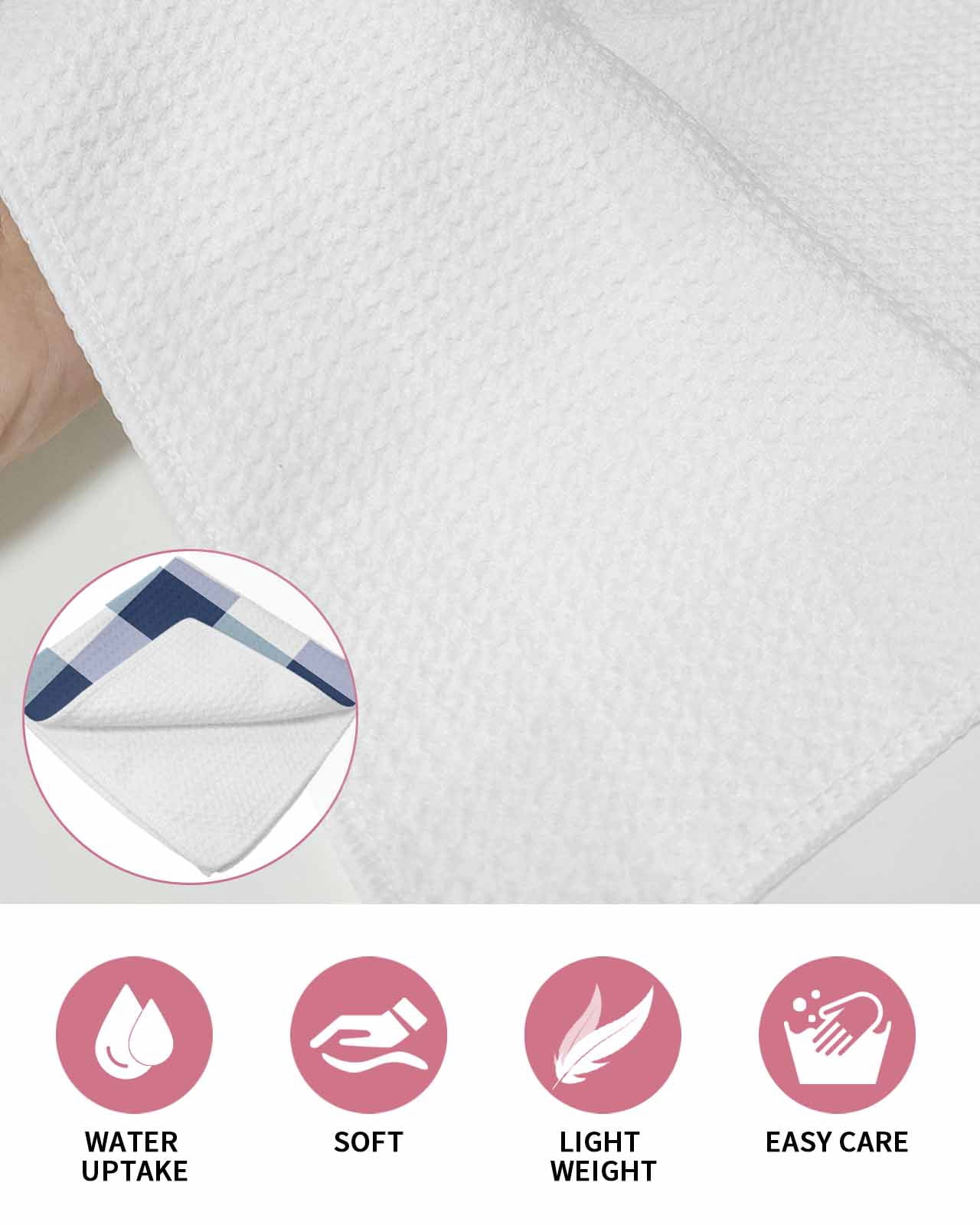 Navy Blue Plaid Kitchen Dish Towels for Drying Dishes Set of 4, Spring Farmhouse Buffalo Checkered Waffle Weave Microfiber Hand Tea Bathroom Towels Quick Dry & Absorbent Towel 15.7x23.6