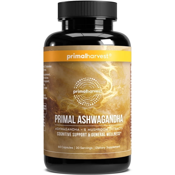 Primal Harvest Ashwagandha and Mushroom Extract Cognitive Support 60 Capsules 1 Pack
