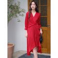 thumbnail image 3 of Vestido de lujo para mujer 100 % seda auténtica 2023, nuevo, elegante, asimétrico, verde, con escote en V, 3 of 5