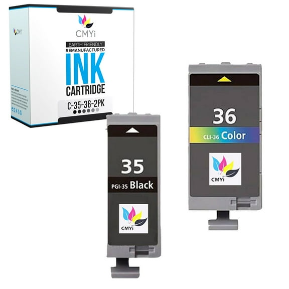 CMYi PGI-35 CLI-36 Combo Pack of 2 Ink Cartridges compatible for Canon PGI-35 and CLI-36 - PIXMA iP100, iP110, mini260, mini320, mini360, TR150 (1 Black, 1 Tri-color)