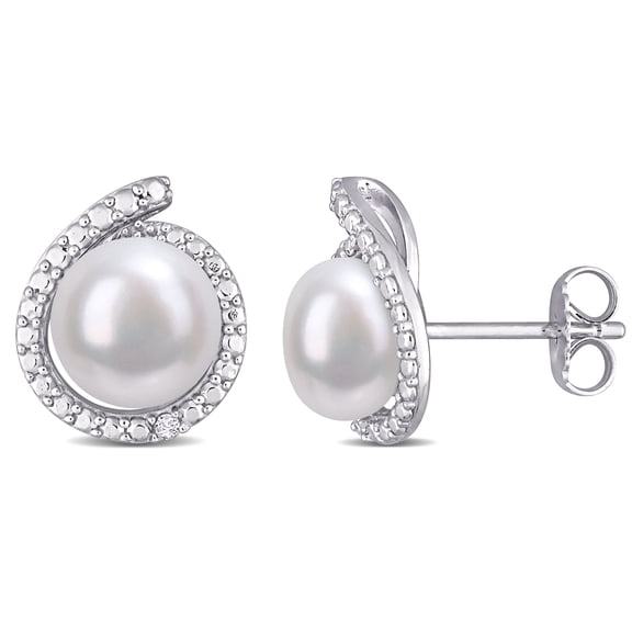 Everly Women's 8-8.5mm Cultured Freshwater Pearl & Diamond Accent Sterling Silver Halo Stud Earrings