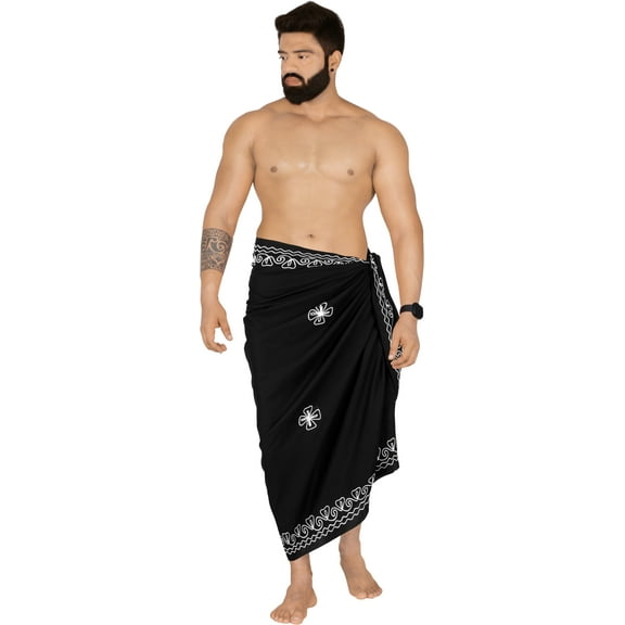 HAPPY BAY Men's Pareo Standard Swimsuits Sarong Full Beach Wrap One Size Solid, Black Summer Vacation Party