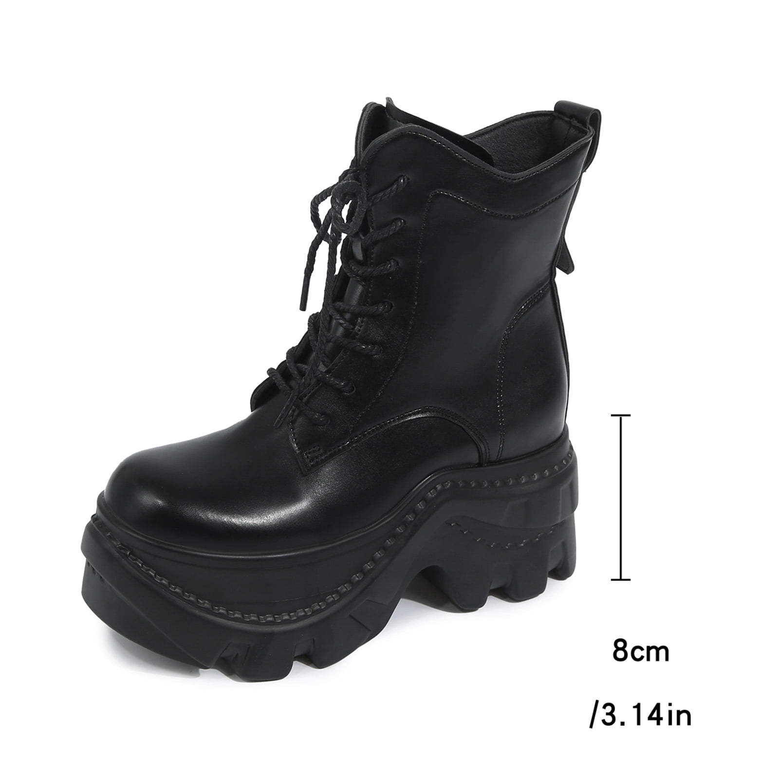 Womens Punk Black Wide Mid Calf Platform Boots Gothic Leather