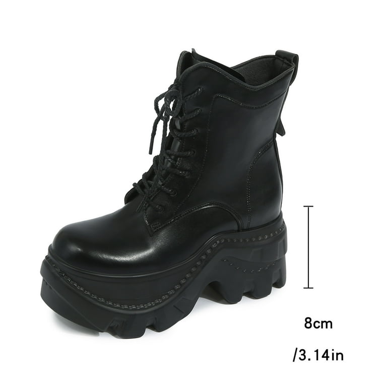 Womens Punk Black Wide Mid Calf Platform Boots Gothic