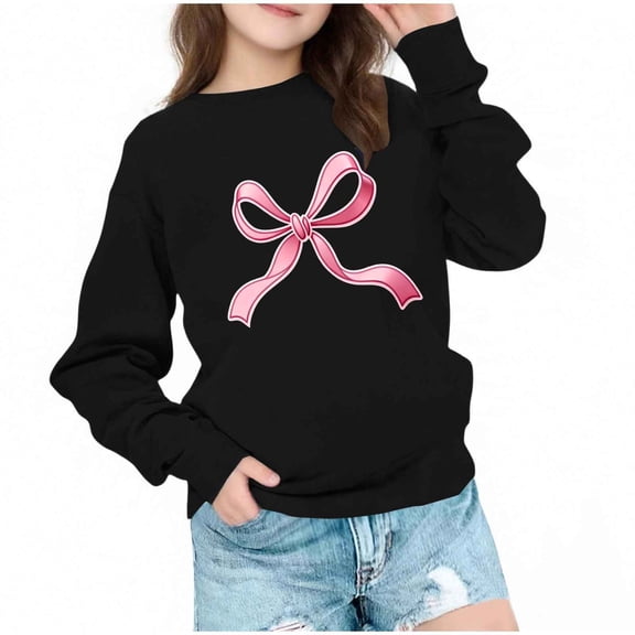 ATOGUTA Girls Long Sleeve Sweatshirts Crewneck Sweatshirt Long Sleeve Drop Shoulder Pullover Tops Size 1T-15, Black