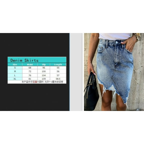 New Ladies Denim Skirts, Women鈥檚 Half Dress, Dissymmetry Personality Rough Edge Slimming High Waist Wrap Hip Dress