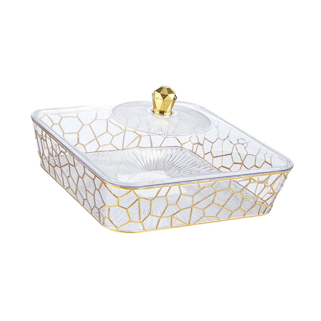 Sirviendo bandeja con soporte de tapa decoración transparente organizador de frutas plato para bocadillos para desayuno de bodas suministros de fiesta Oro y