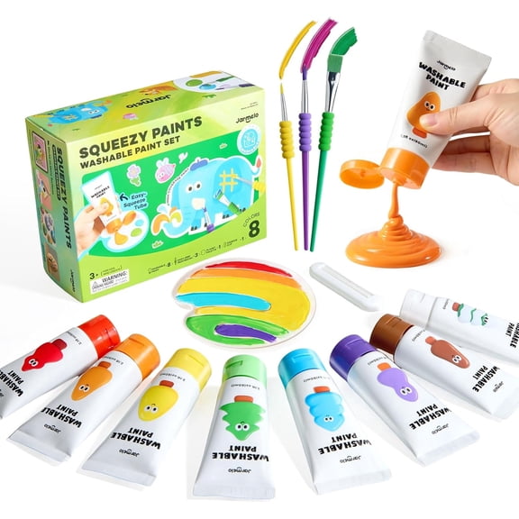 Jar Melo Washable Tempera Paint for Kids Age 4-6, Non-Toxic Toddler Painting Set, Tempera Paints for School Art, Crafts, Finger Paints 8 Colors