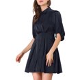 thumbnail image 5 of Allegra K Women's Half Sleeve Solid Pleated Waist Belted Button Down Shirt Dress, 5 of 6