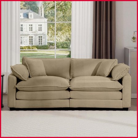 Modern Retro Tan Corduroy Loveseat with 4 Pillows - Deep Seating Living Room Sofa