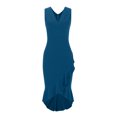 thumbnail image 4 of Sakmal Mid-Length Summer Dresses for Women 2024 Blue V-Neck Slim Sleeveless Solid Opening Asymmetrical Bodycon Dress, 4 of 5