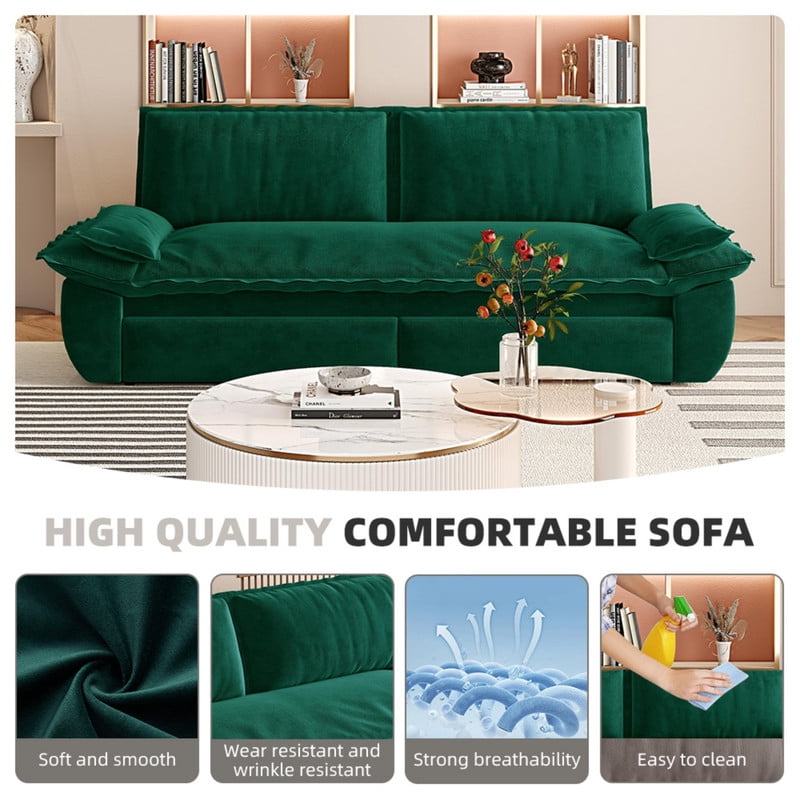 3-in-1 Velvet Convertible Sleeper Sofa, Queen Size Pull Out Chaise Sofa Bed, 73.2''W Deep Seat Loveseat Couch