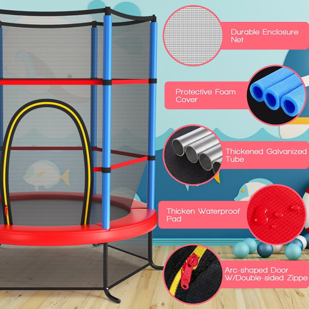 Topcobe 55 Inch Kids Recreational Trampoline Bouncing Jumping Mat with Enclosure Net, Recreational Trampolines for Kids, Large Trampoline for Outdoor Backyards-Navy
