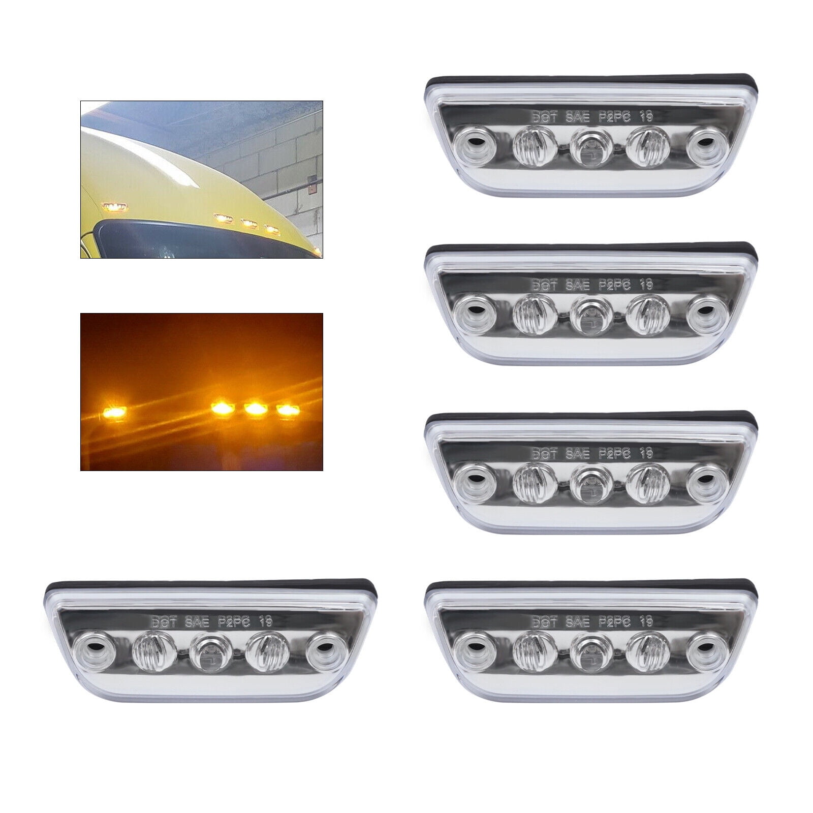 5PC Roof Clearance Marker Lights LED For Kenworth T680 T770 T880