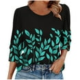 thumbnail image 2 of Rciityk Blouses for Women Casual 3/4 Sleeve Tops Summer Vintage Printed Crew Neck Button Sleeve T Shirts Summer Fall Clothes Black M, 2 of 8