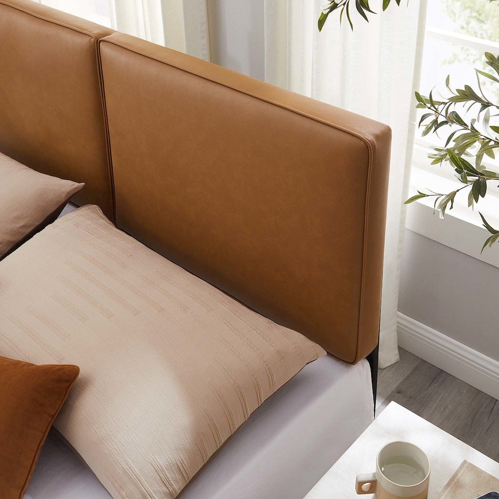 Lindee Vegan Leather Queen Headboard in Tan