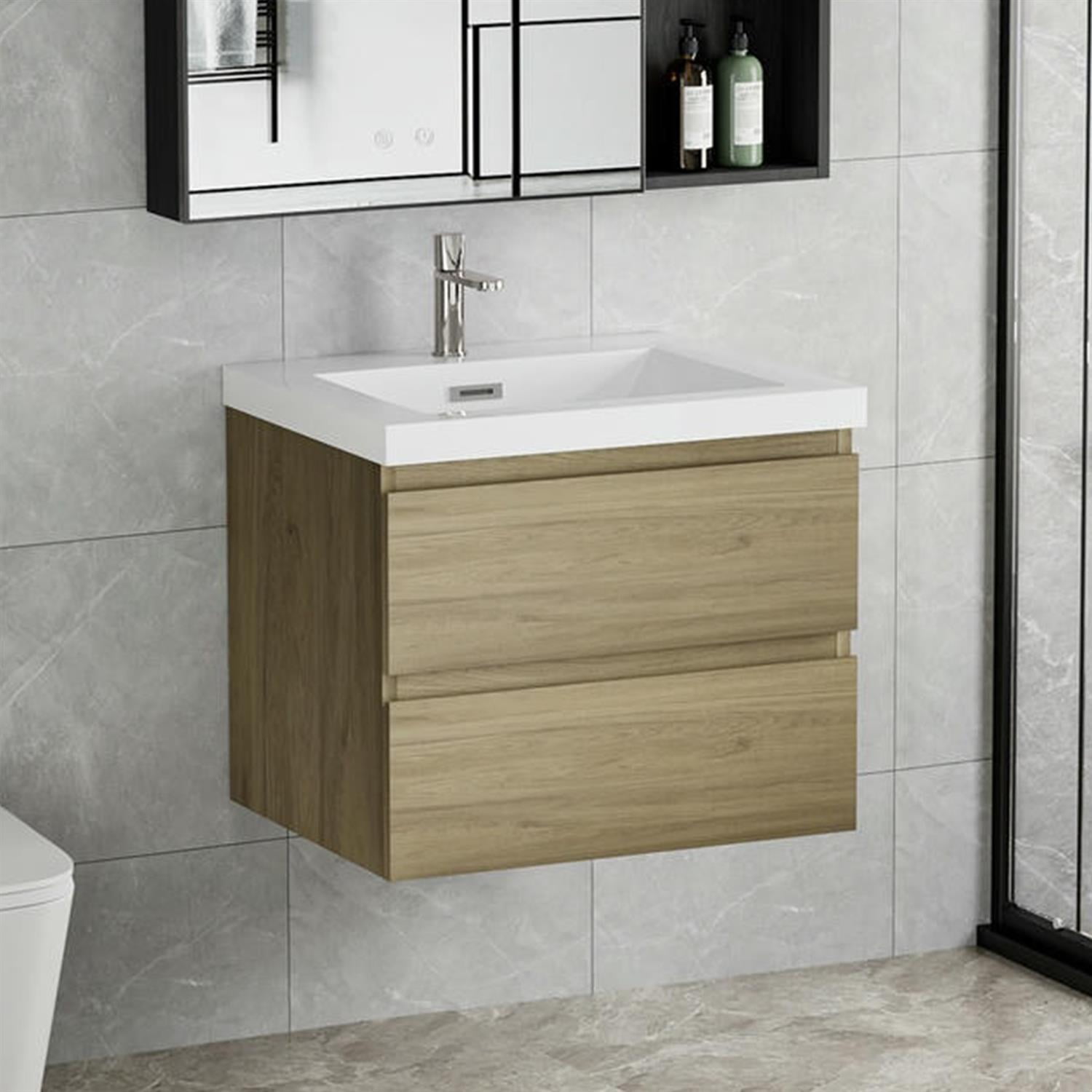 Demi Bonn 30" Floating Bathroom Vanity with Sink, Resin Top Basin and 2 Soft Close Drawers, Faucets and Drains Not Included, Brown