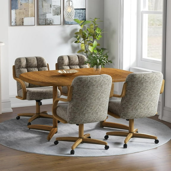 Chromcraft 5-Piece Dining Table Set for 4, Expandable Table with 4 Swivel-Tilt Caster Chairs for Kitchen & Dining Room – Noriko Earth Finish