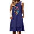 thumbnail image 2 of Xixinqiwan Women's and Women's Plus Dresses,Women's Dreamcatcher Print Round Neck Sleeveless Pocket Pleated Hem Patchwork Dress Navy S, 2 of 6