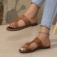 thumbnail image 6 of LOVZFMLL Flat Sandals for Women Toe Loop Hollow Leather Outdoor Slippers Open Toe Slip On Beach Slides for Summer Beach Walking Brown 6, 6 of 7