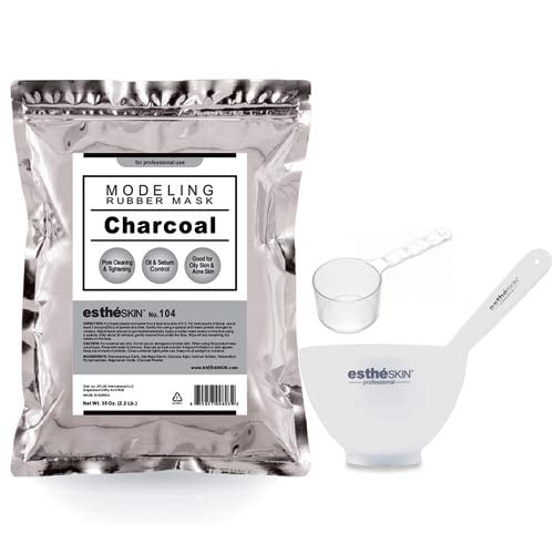 estheSKIN Peel Off Type Mascarilla modeladora en polvo para el cuidado de la piel facial Tamaño profesional 35 oz (2,2 libras) 1 kg 1 paquete con juego de 3 tazones para mezclar (104.Carbón)