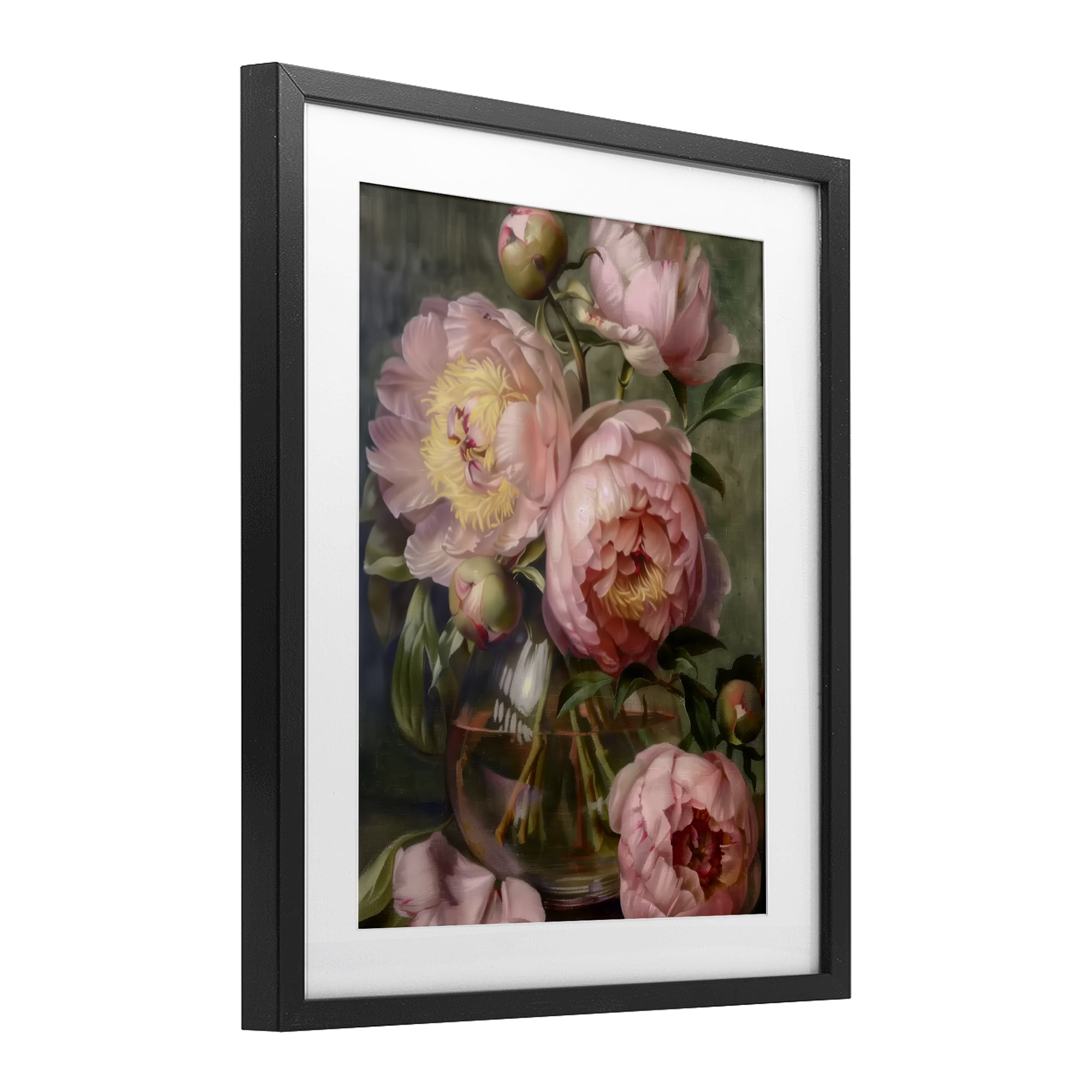 Stupell Industries Pink Peonies in Glass Vase Black Framed Print Under Glass, design by LSR Design Studio