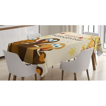 Thanksgiving Tablecloths Target Turkey Tablecloth, Happy Thanksgiving with Falling Leaves and Poultry Birds Harvest Time Celebration, Rectangular Table Cover for Dining Room Kitchen, 60 X 84 Inches, Multicolor, by Ambesonne ()