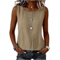 thumbnail image 5 of Women's Tank Tops Round Neck Fashionable Summer Linen Solid Color Sleeveless with Pleats Yoga Training Top, 5 of 7