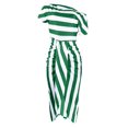 thumbnail image 4 of MesaSe Ladies Sexy Slant Collar Off Shoulder Waist Striped Irregular Slit Dress, 4 of 6