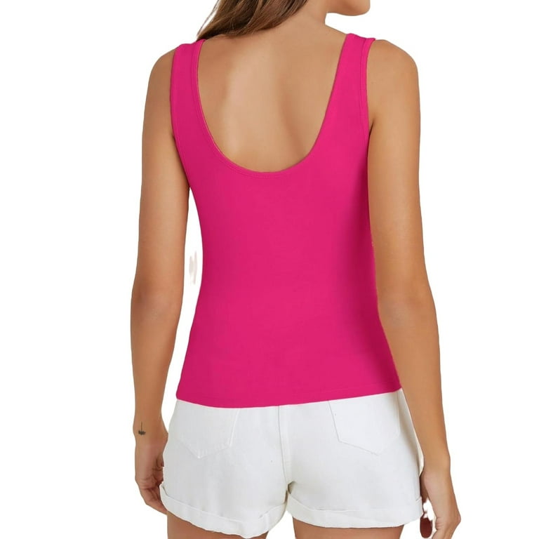 Womens Tank Tops & Camis Casual Solid Scoop Neck Tank Hot Pink S