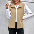 thumbnail image 3 of Women Solid Lapel Fleece Vest Soft Sleeveless Zip Front Vest Everyday Casual Outer Coat with Pockets Khaki XL, 3 of 8