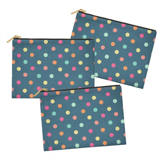 S4Sassy Blue Colorful Polka Dot Mix 3 Pc Printed Multipurpose Zipper Make Up Pouch Toiletry Bag Organizer-6 x 8 Inches