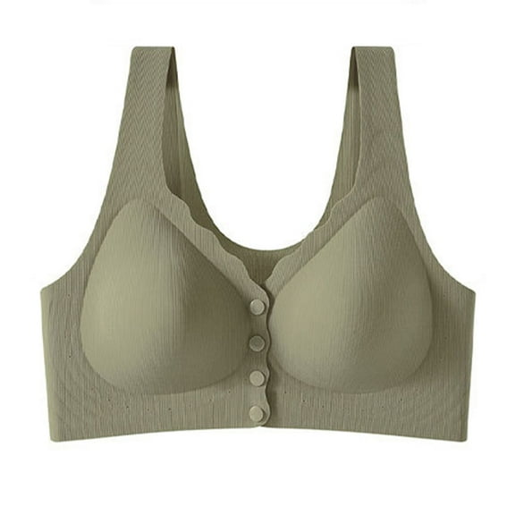 MLCDZ Plus Size Front Button Closure Bras for Older Women Convenient Lace Wireless Seamless Underwear Daily Bra Comfort Post Surgical Mastectomy Bra B-Green XXL