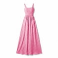 thumbnail image 6 of Efsteb Women's Square Neck Maxi Dress Smocked Waist Sleeveless Summer Beach Casual Fitted Plaid Checkered Long Dress (Pink,M), 6 of 6