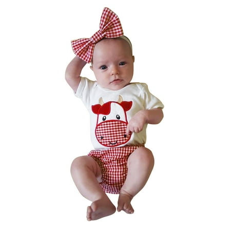 

Baby Girls Clothes Baby Essentials Infant Baby Girls Dairy Cow Romper Bodysuit Ruffle Plaid Printed Shorts Outfits on Clearance