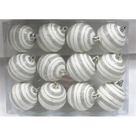 Boule Argentée et Blanche avec Design Ligne, Lot de 12